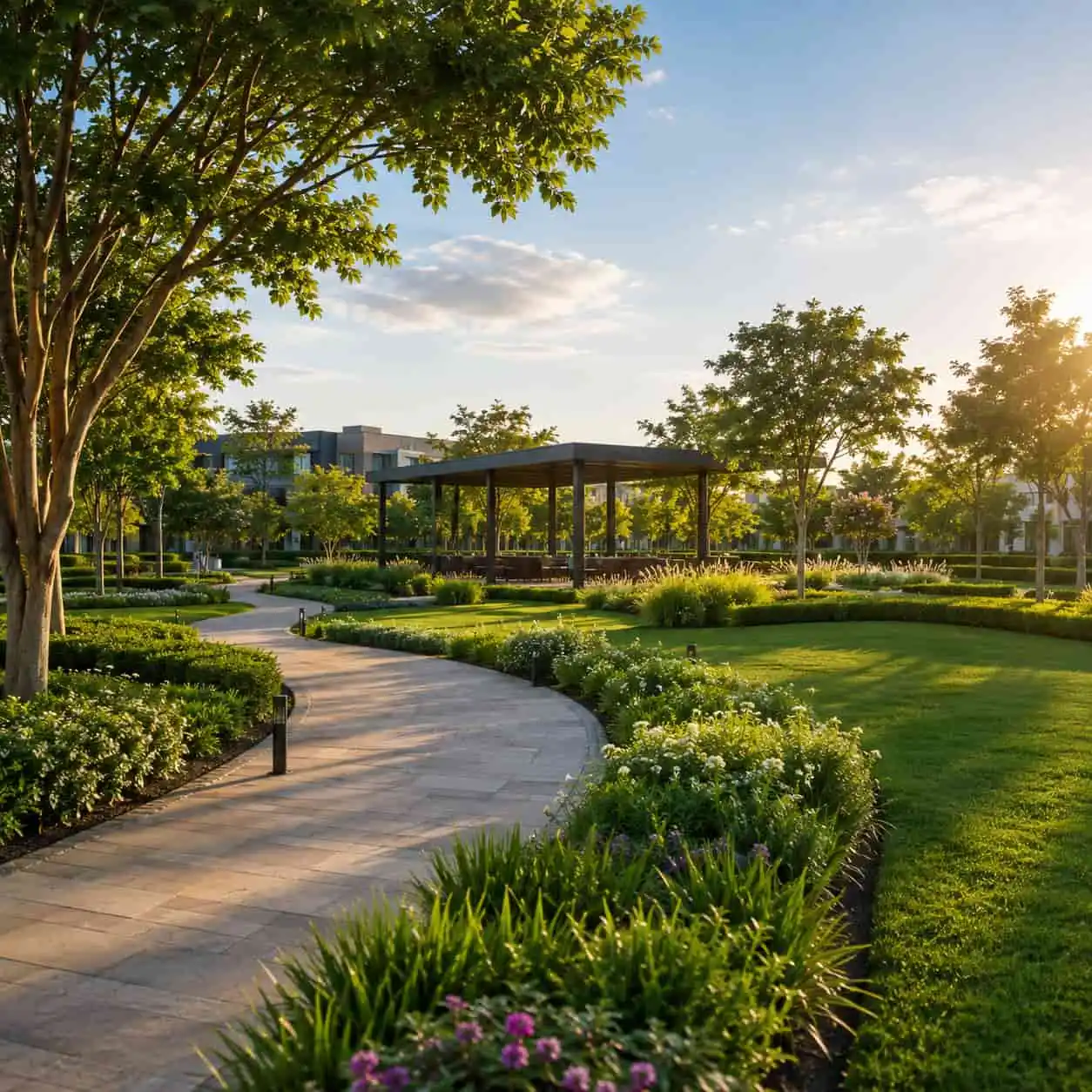 Landscaped green spaces at Jaypee Greens